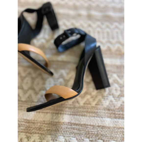 Vince Heels 39.5 / 9.5 Heels Black Leather Alexa Chunky Heel Open Toe Pumps - Picture 4 of 13